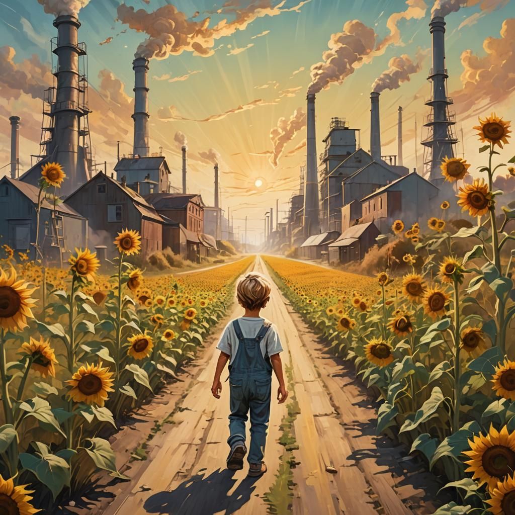 Surreal Dreamscape: Child Walks Through Vibrant Gardens