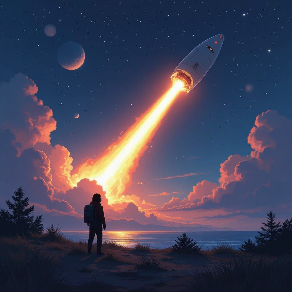 Fiery Meteor Streaking Towards Earth in Digital Art Style