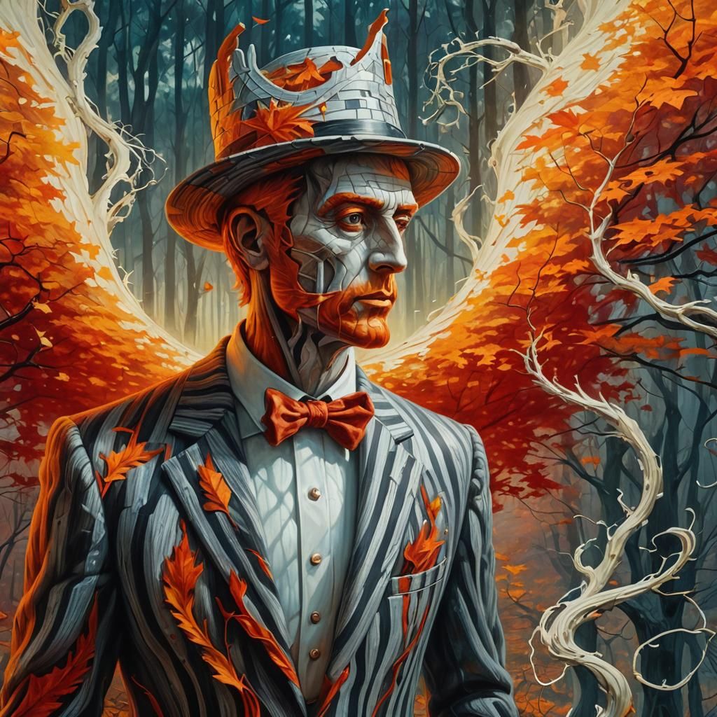 Surreal Autumn Chessboard in Dreamlike Forest Landscape