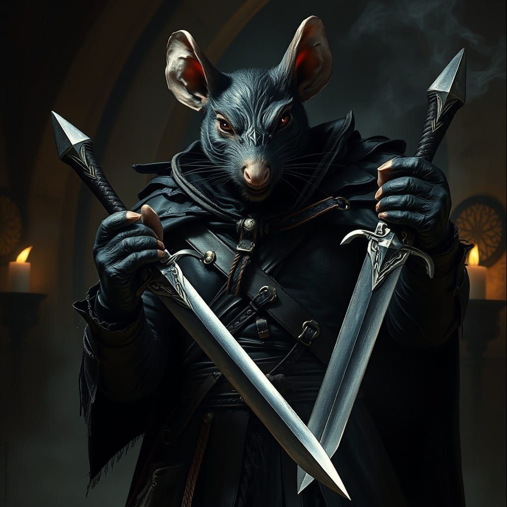 Gothic Rat Assassin in Shadows, Cinematic Dark Fantasy