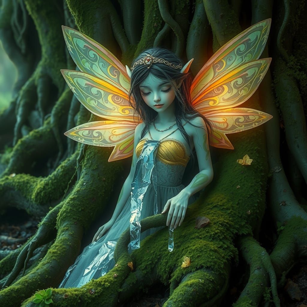 Ethereal Fairy with Frozen Waterfalls, Fantasy Illustration