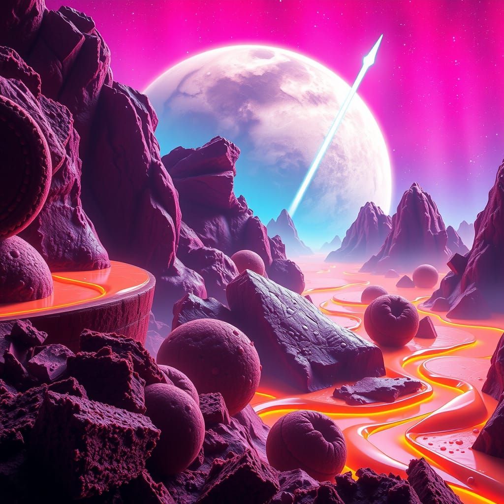 Futuristic Chocolate Planetscape in Retrofuturistic Style