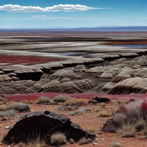 Petrified Forest Landscape with Fossilized Trees