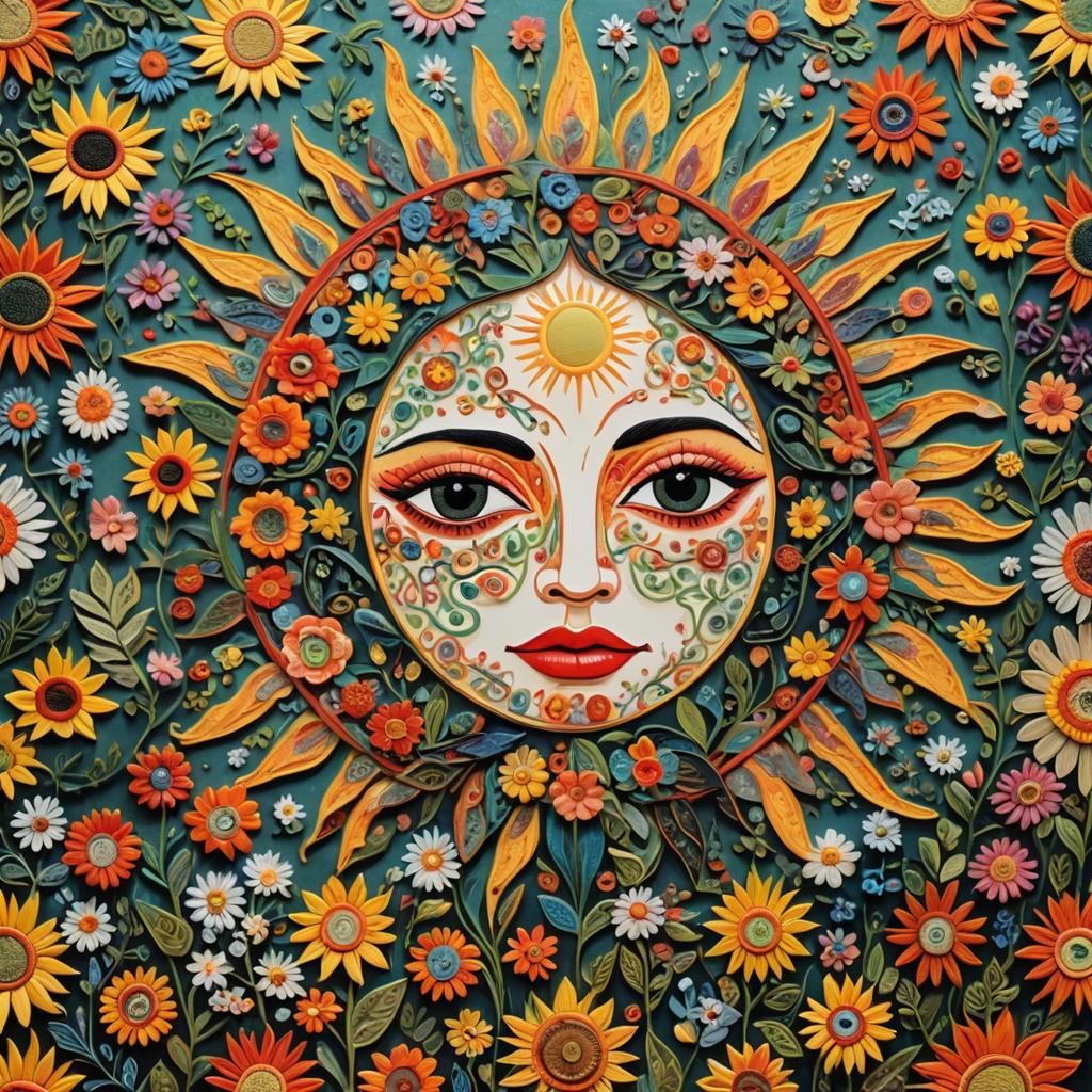 Whimsical Spring Sun with Flowers Embroidery