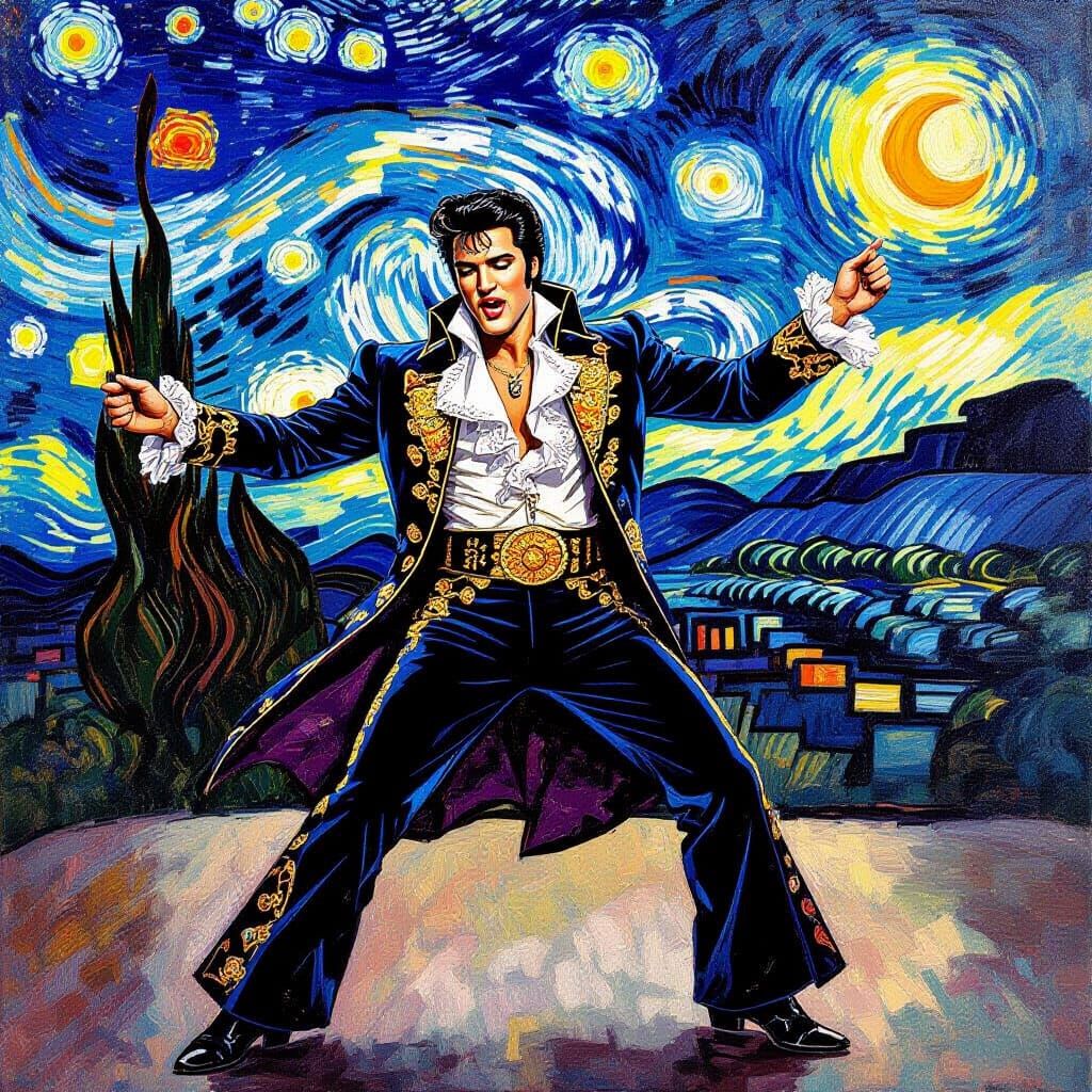 Elvis Presley Jitterbug in Van Gogh Style