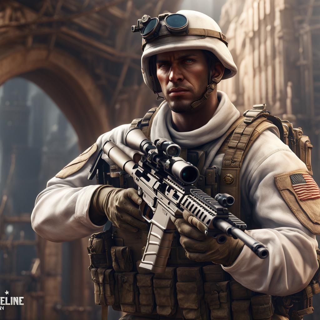 US Navy Soldier with Sniper: Detailed Matte Painting