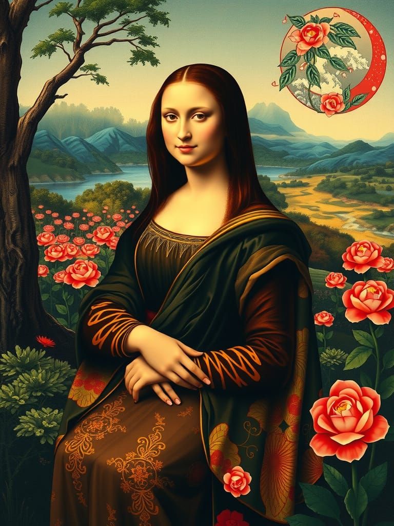 Mona Lisa in Kimono, Japanese Art Style