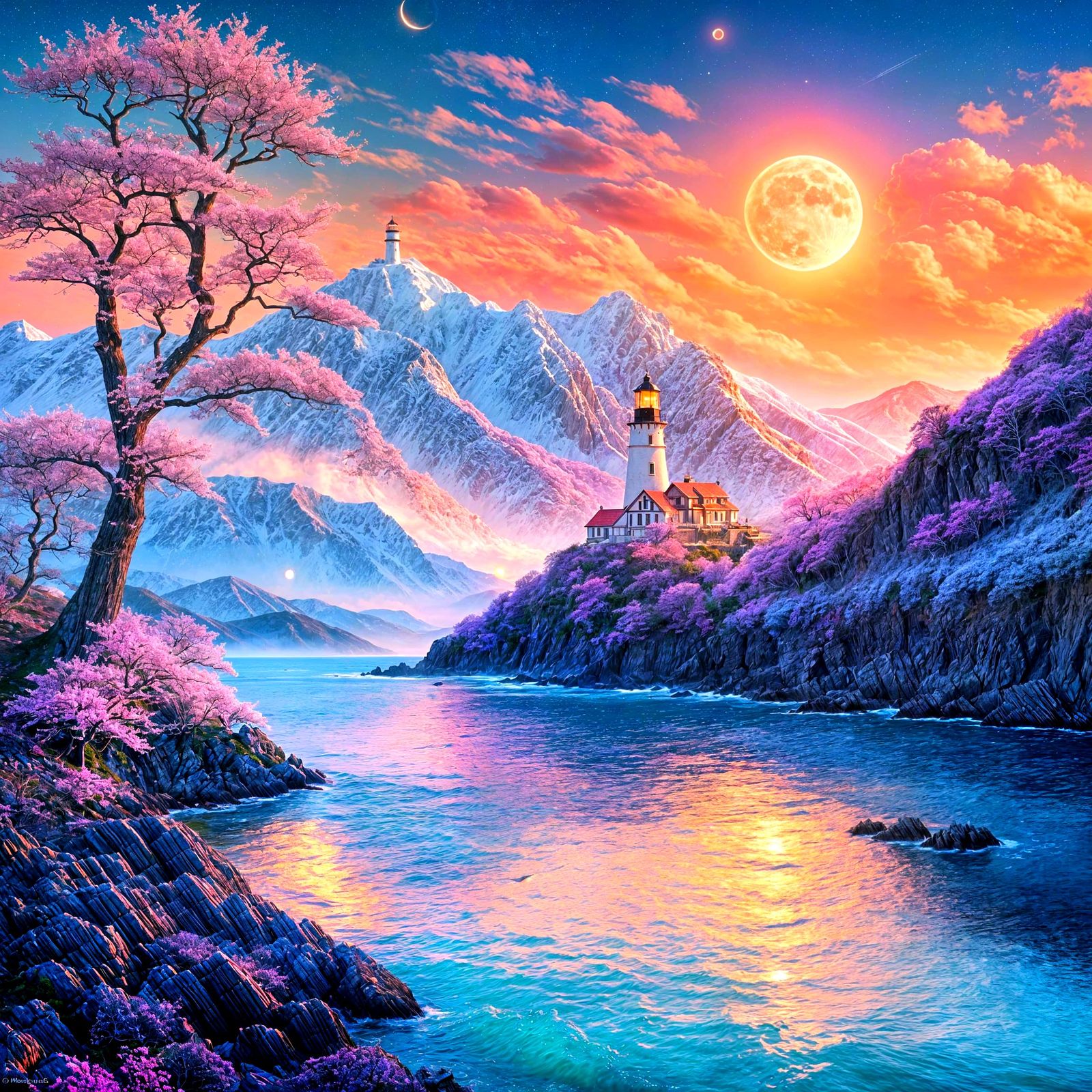 Fantasy Landscape with Lighthouse in Magical Realism