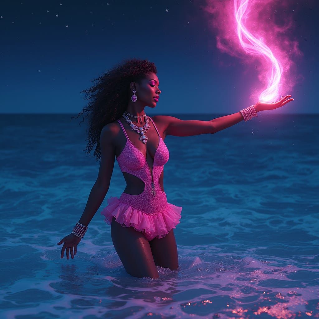 Enchantress Under Midnight Blue Sky