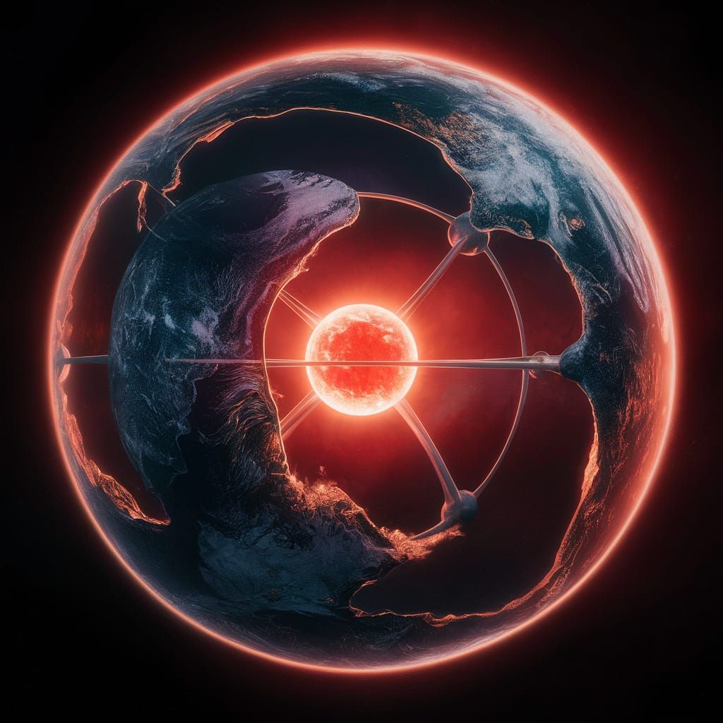 Hyper-Realistic Dyson Sphere Interior with Red Dwarf Sun