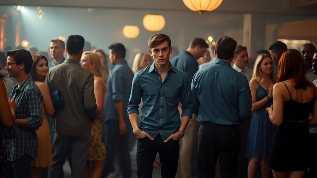 Melancholy Man at Party in Observational Style