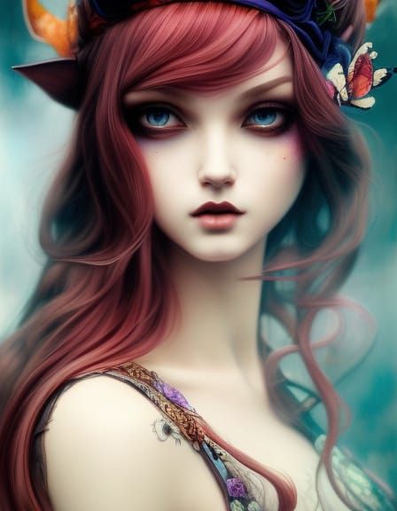 Gothic Anime Witch Portrait in Graffiti Style