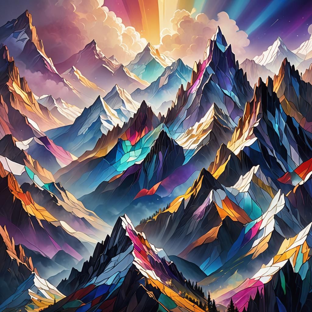 Stained Glass Mountains in a Cinematic Landscape