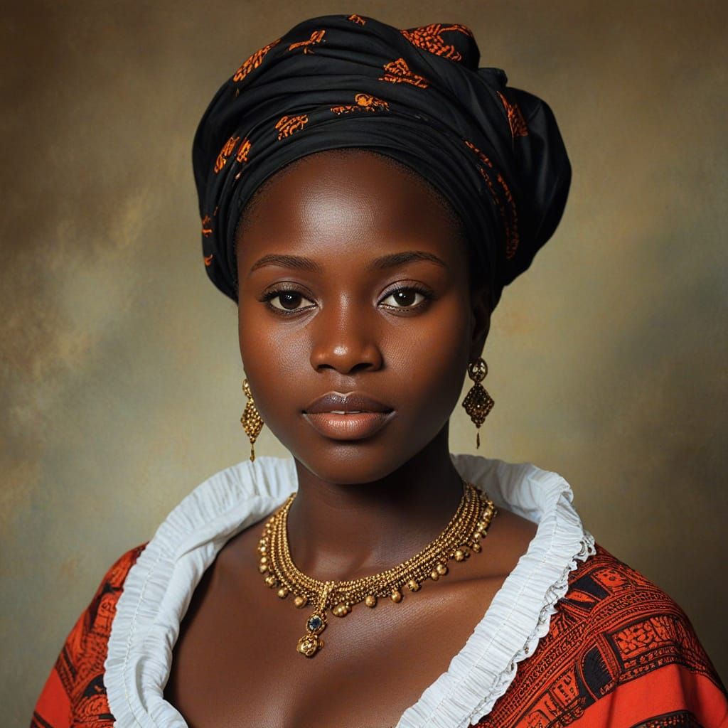 Bissau-Guinean Woman in Traditional Garb, Rubens Oil Paintin...
