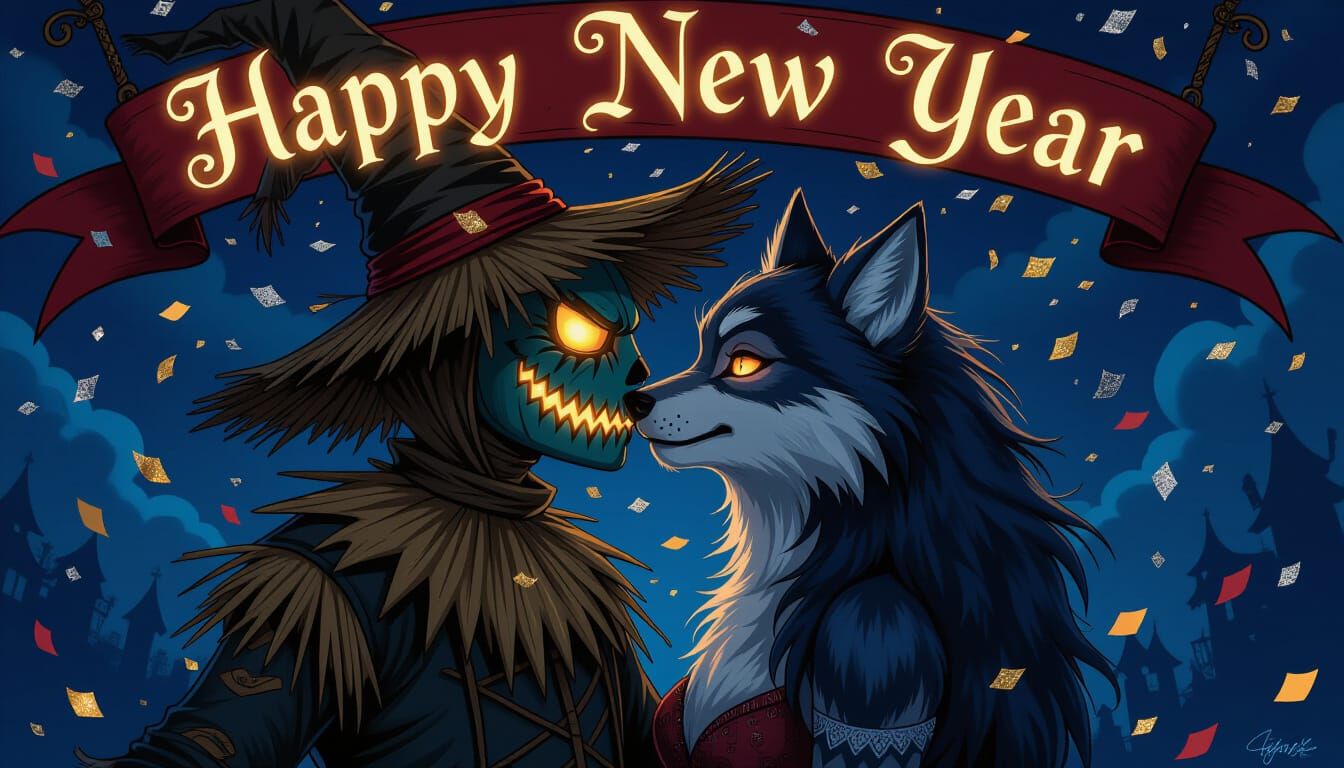 Gothic Fantasy: Demon Scarecrow & Werewolf Kiss