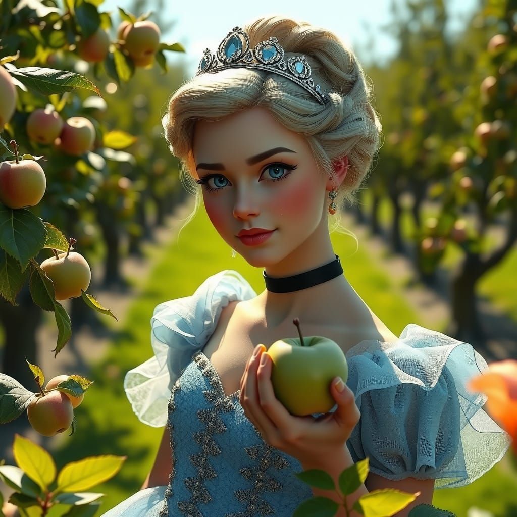 Cinderella in Orchard with Apple, Hyperdetailed Art