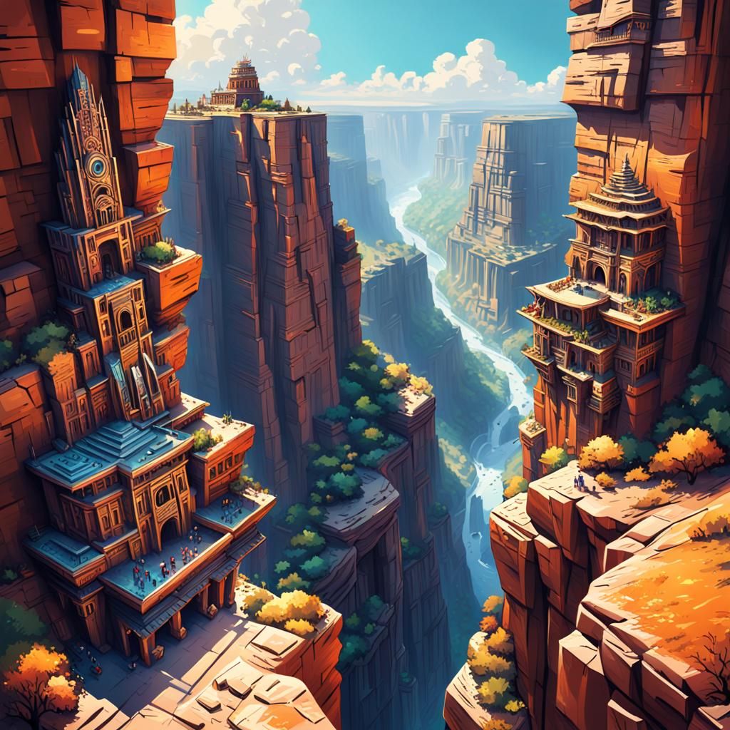 Hyperrealistic Tribal City on Cliff Face Canyon
