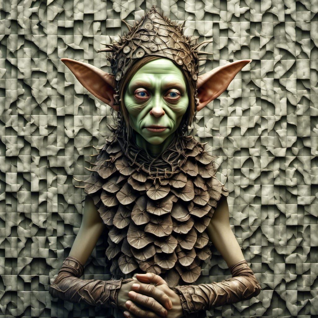 Technological Forest Goblin Portrait in Detailed Fantasy Sty...