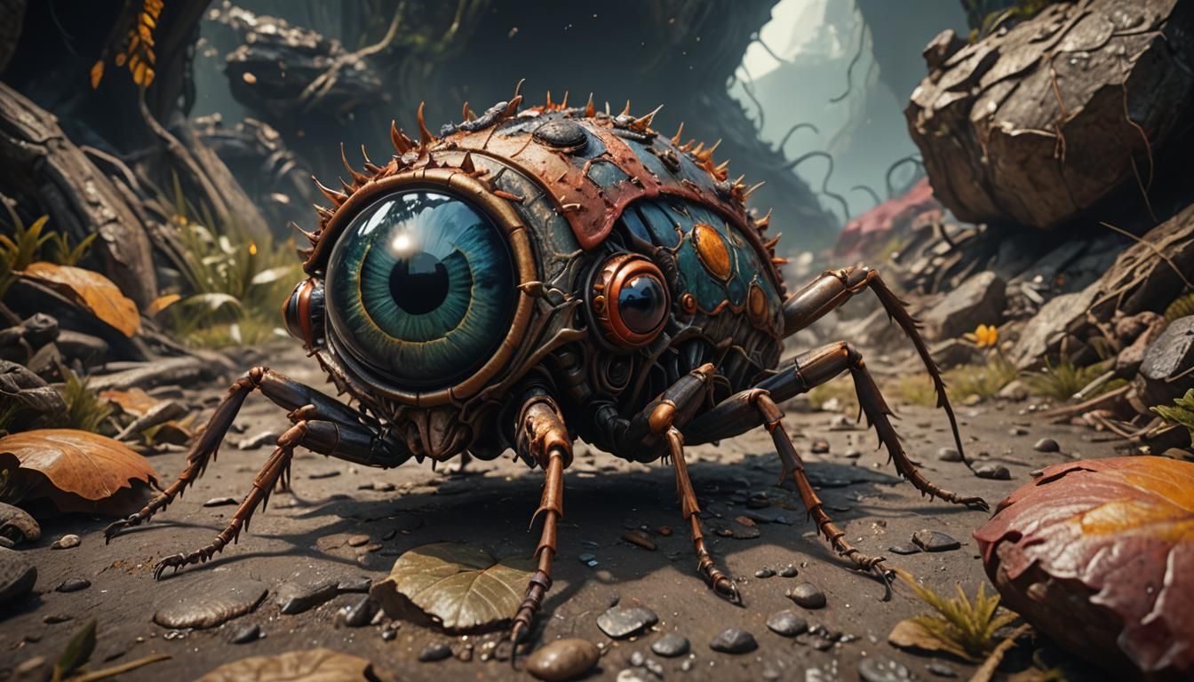 Hyperrealistic Decaying Giant Eye Insectoid: Detailed Digita...
