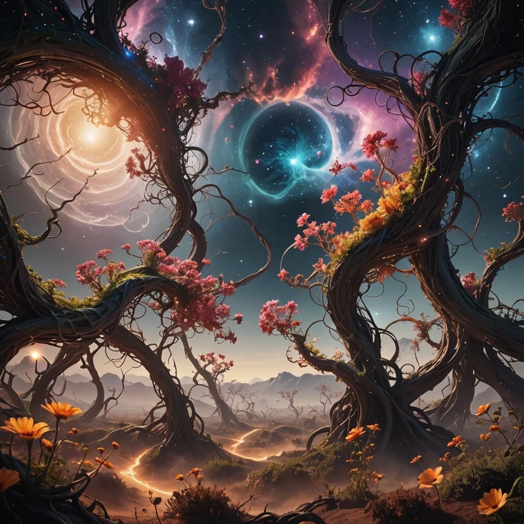 Cosmic Sci-Fi Landscape with Glowing Tendrils