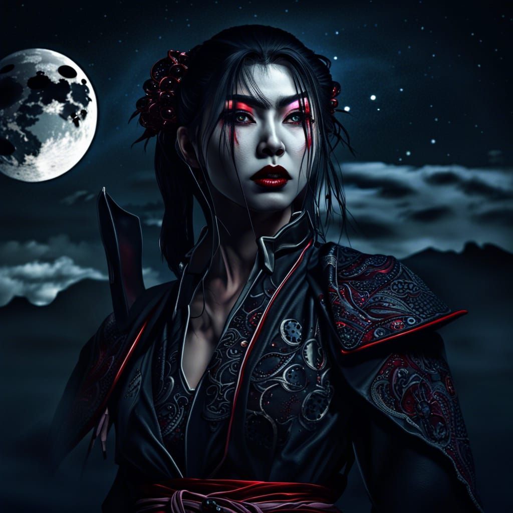 Samurai Vampire Woman Under a Triple Moon