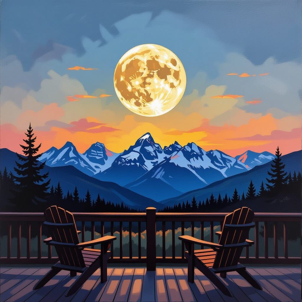 Montana Moonrise: A Surreal Impasto Painting