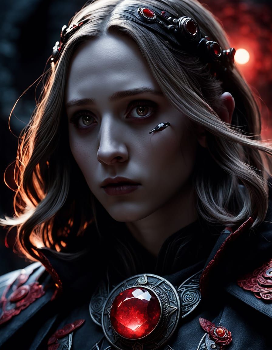 Raven Superheroine with Red Soulstone Amulet