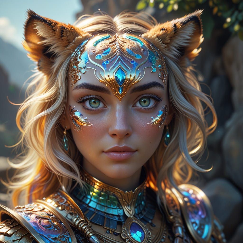 Surreal Portrait of Raimunda Tealflame in Iridescent Opal Ar...