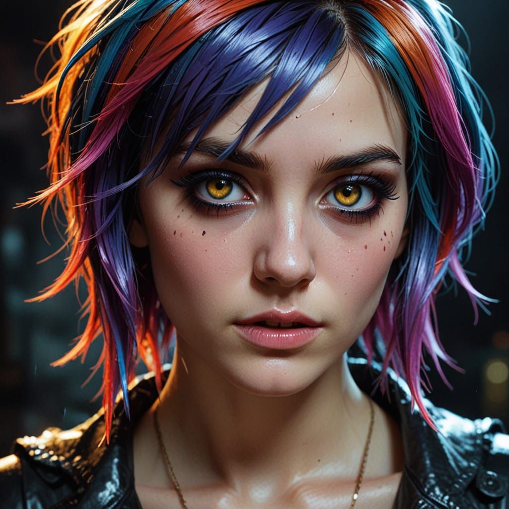 Epic Emo Girl in Comic Book Art Style with Vibrant Hair and ...
