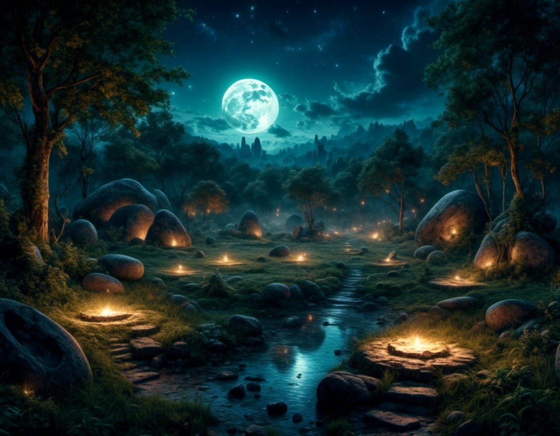 Mystical Stone Circle Under a Starry Night Sky
