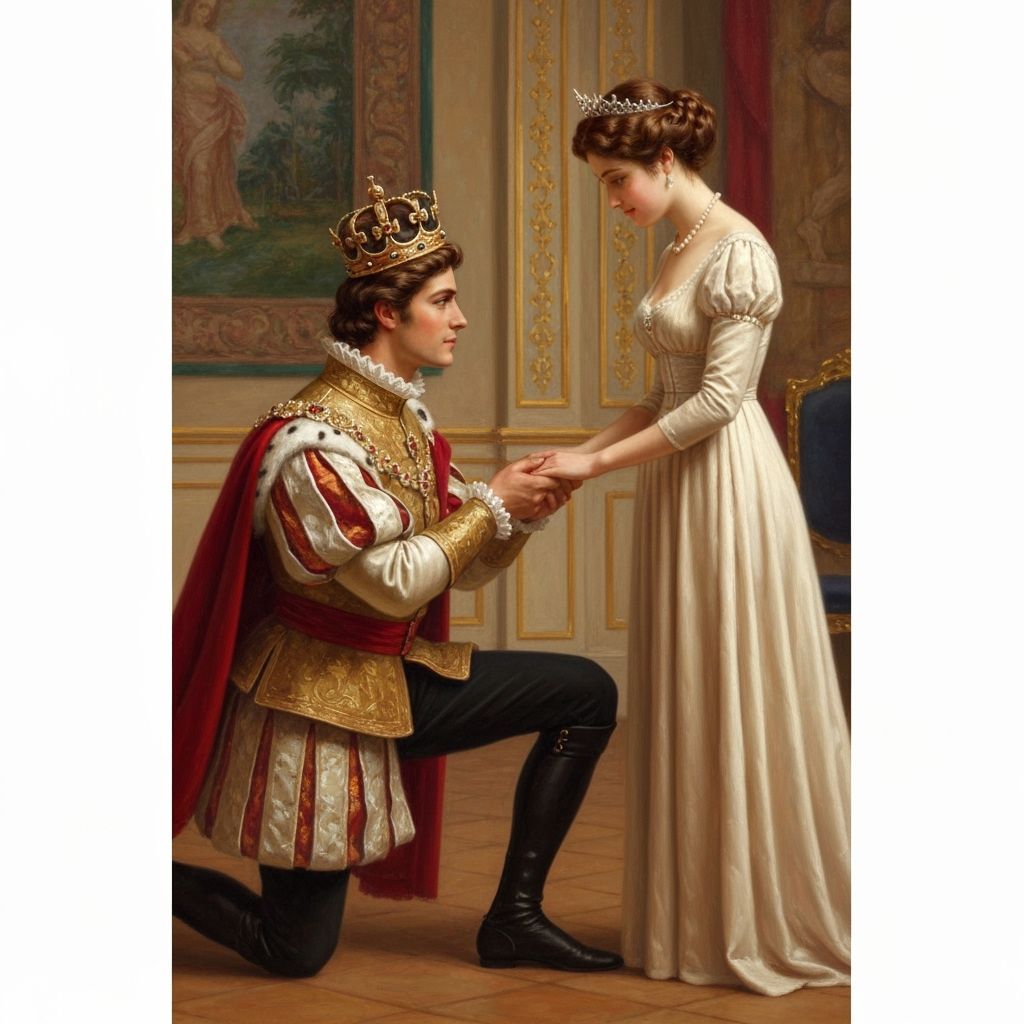Prince Proposes Marriage to Woman in Grand Ballroom Painting