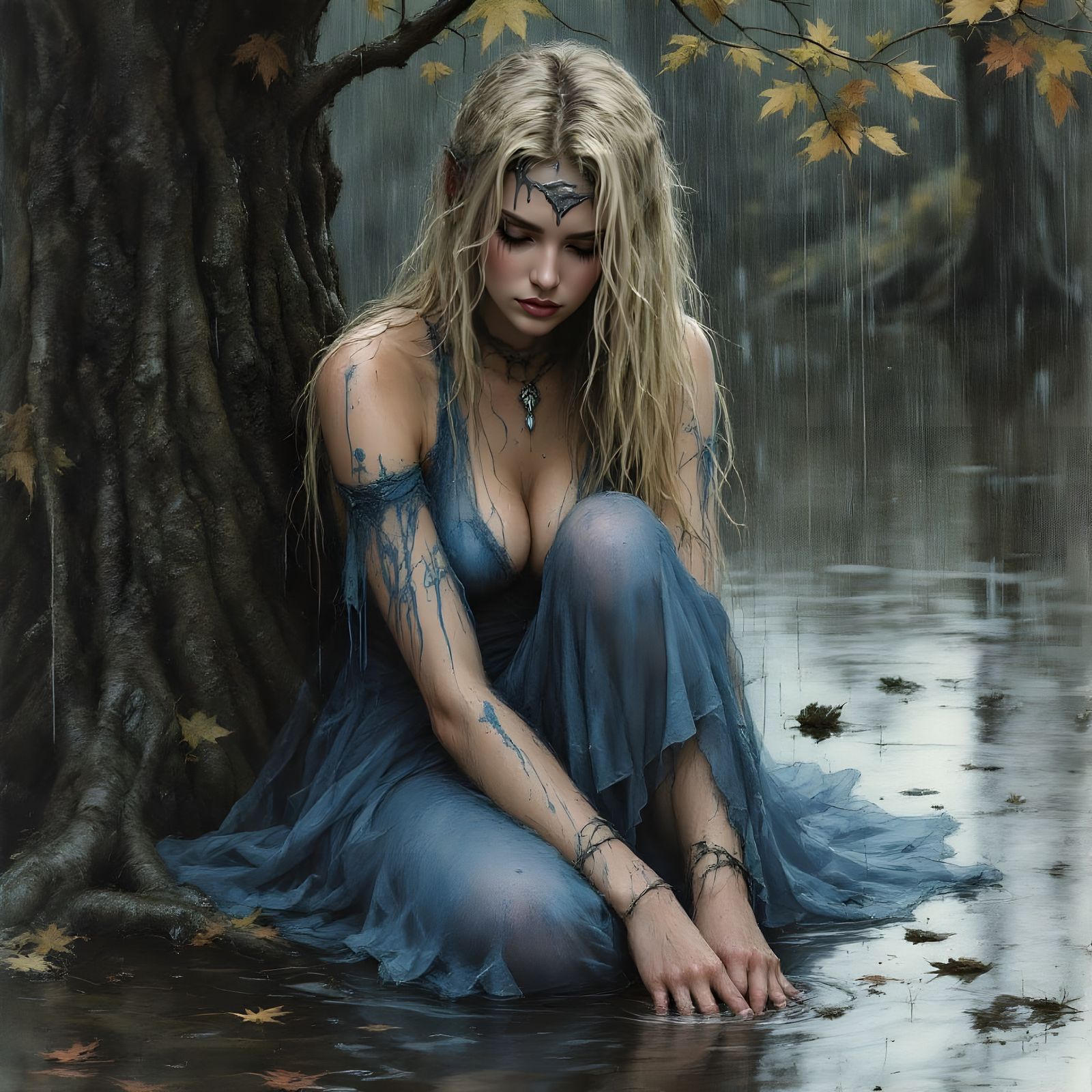 Norse Goddess Gná in Moody Watercolor Portrait