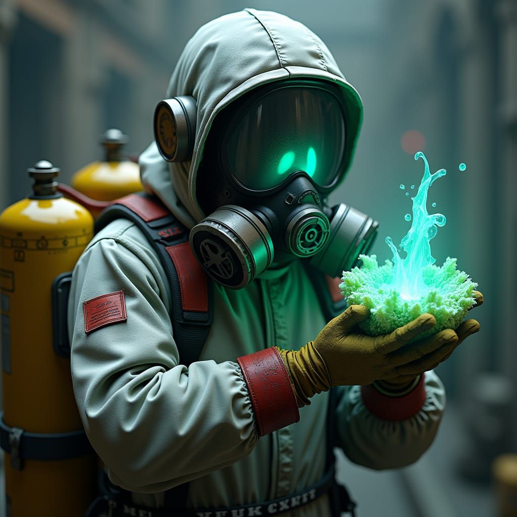 Fallout Worker with Glowing Object in Hyper-Realistic Detail