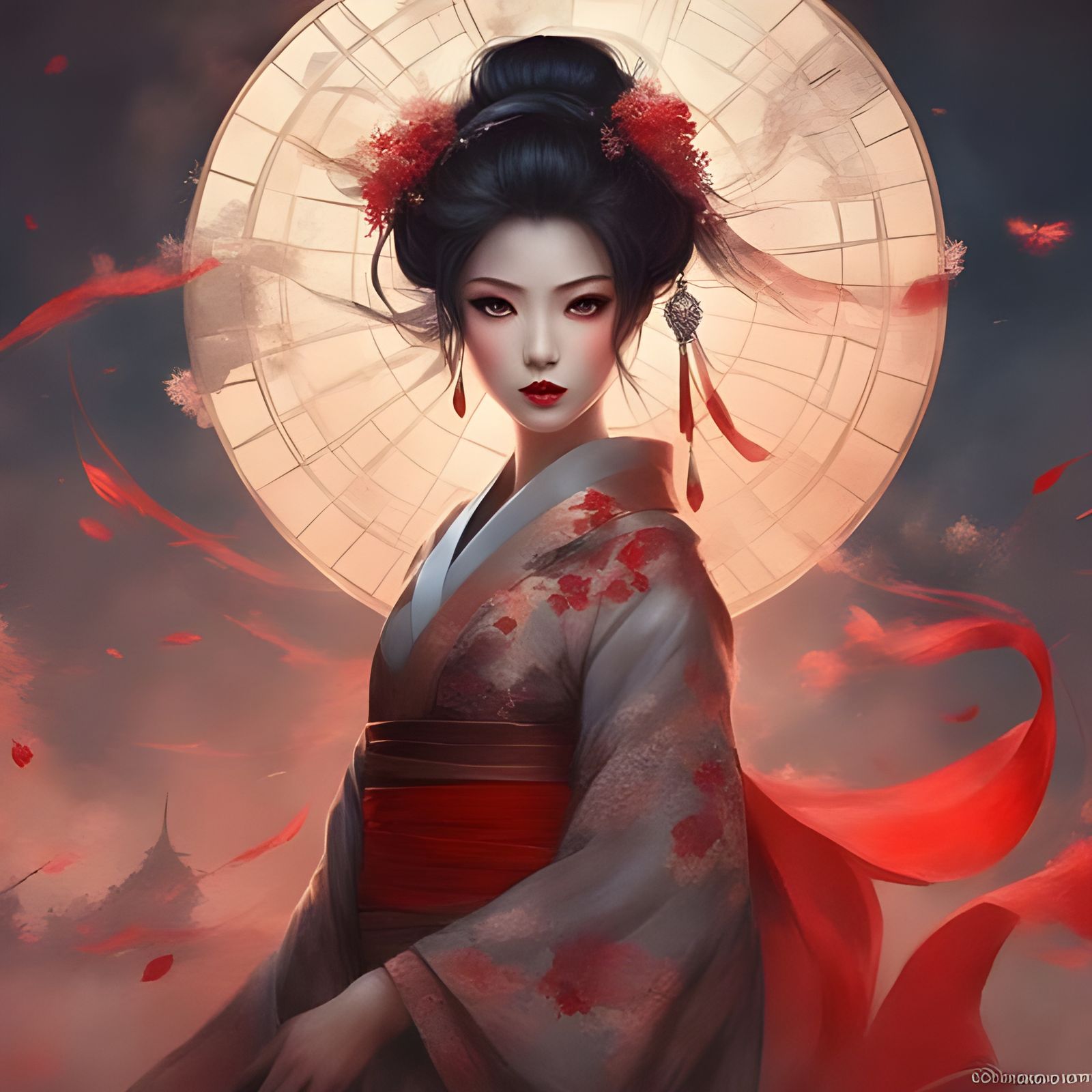 Creepy Geisha Portrait in the Style of Royo
