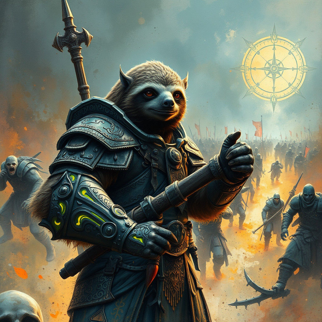 Sloth Warrior in Fluorescent Impasto Armor