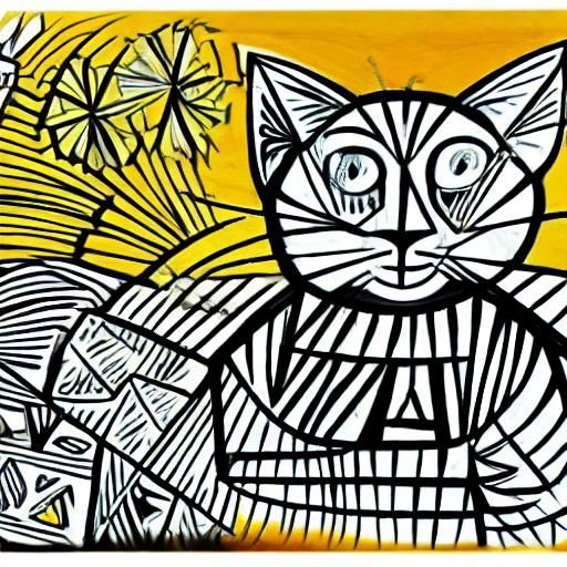 Picasso style :: minimalistic :: line art :: cat
