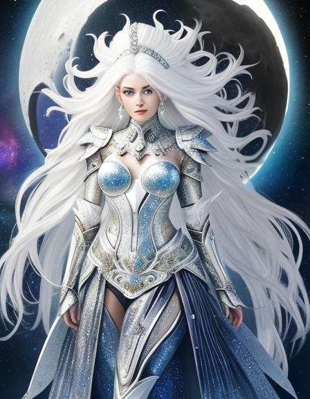 Voluptuous Alien Woman in White Metallic Armor