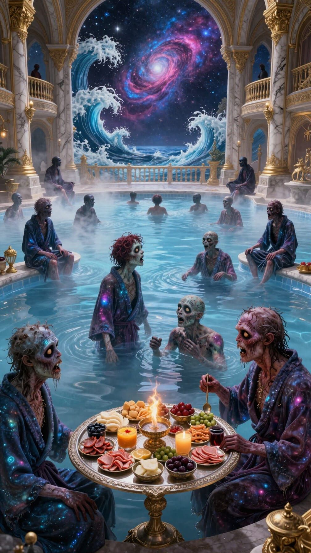 Joyful Zombies Basking at Galactic Chateau Onsen