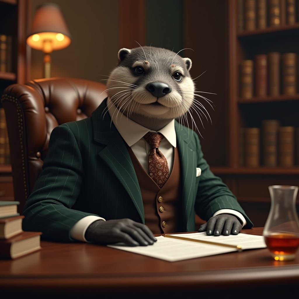 Refined River Otter in Sophisticated Study