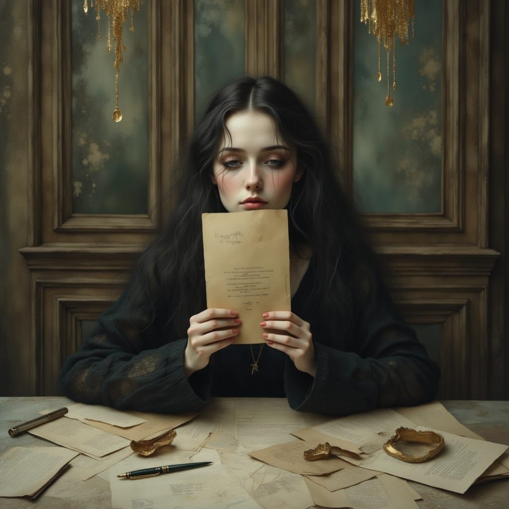 Sad Woman Portrait with Envelope