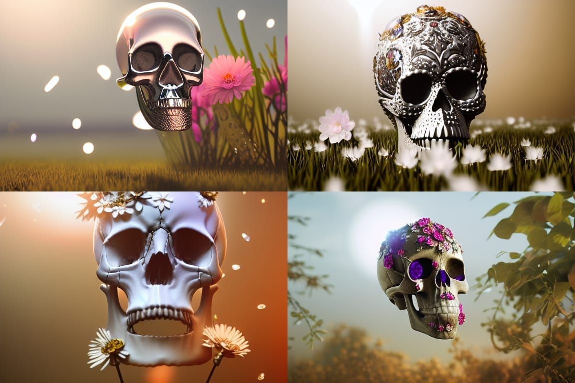 Ornate Crystal Skull with Flowers in Hyperrealism