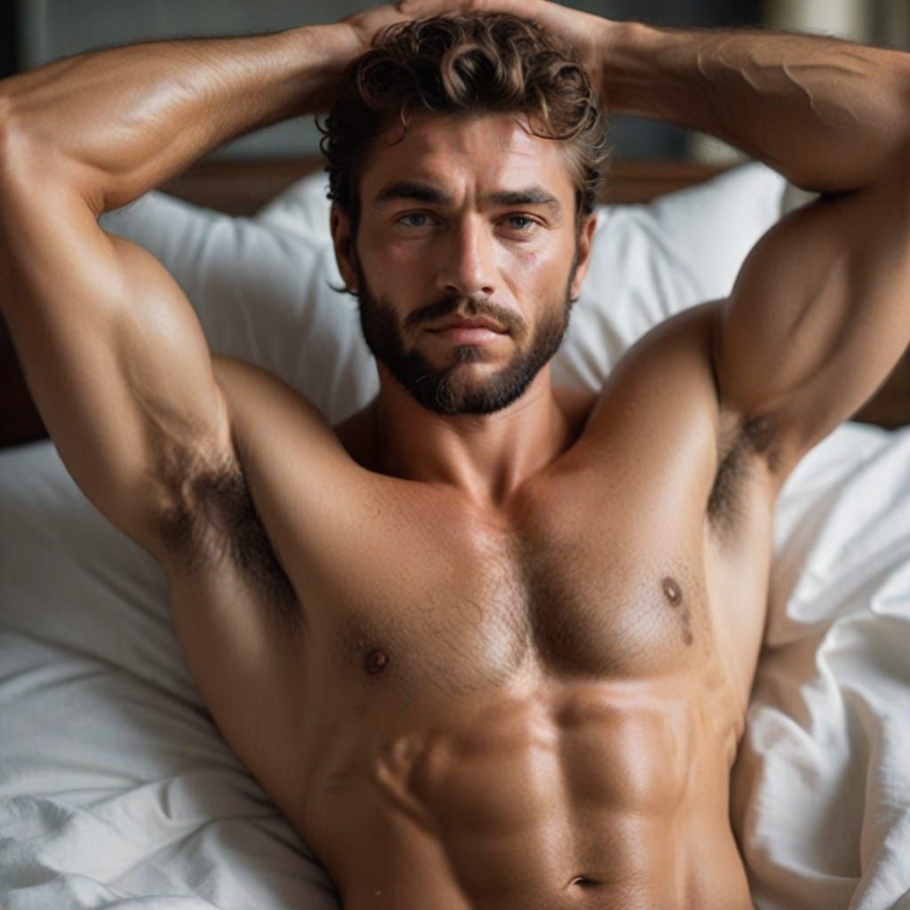 Bearded Alpha Male in Gilded Salon, Impressionist Ink Drawin...