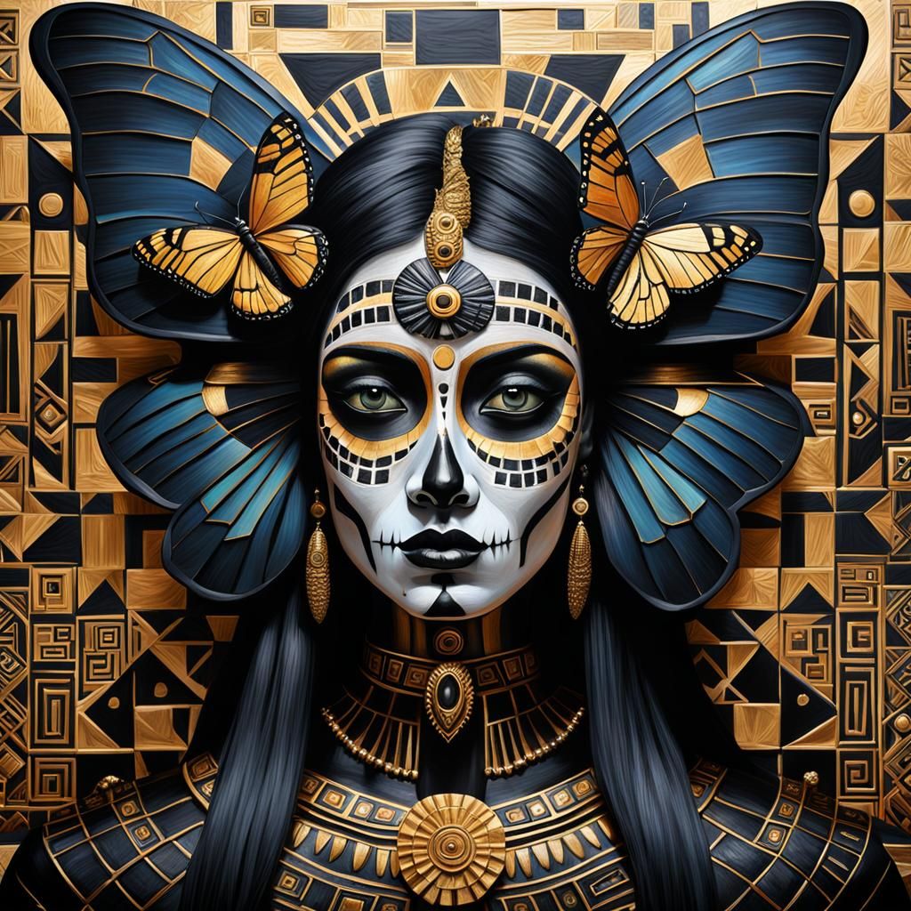 painting on an easel, a pitch black  obsidian butterfly godd...