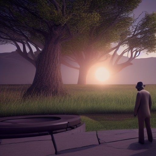 Surreal Scene with Burning Tree and Lincoln