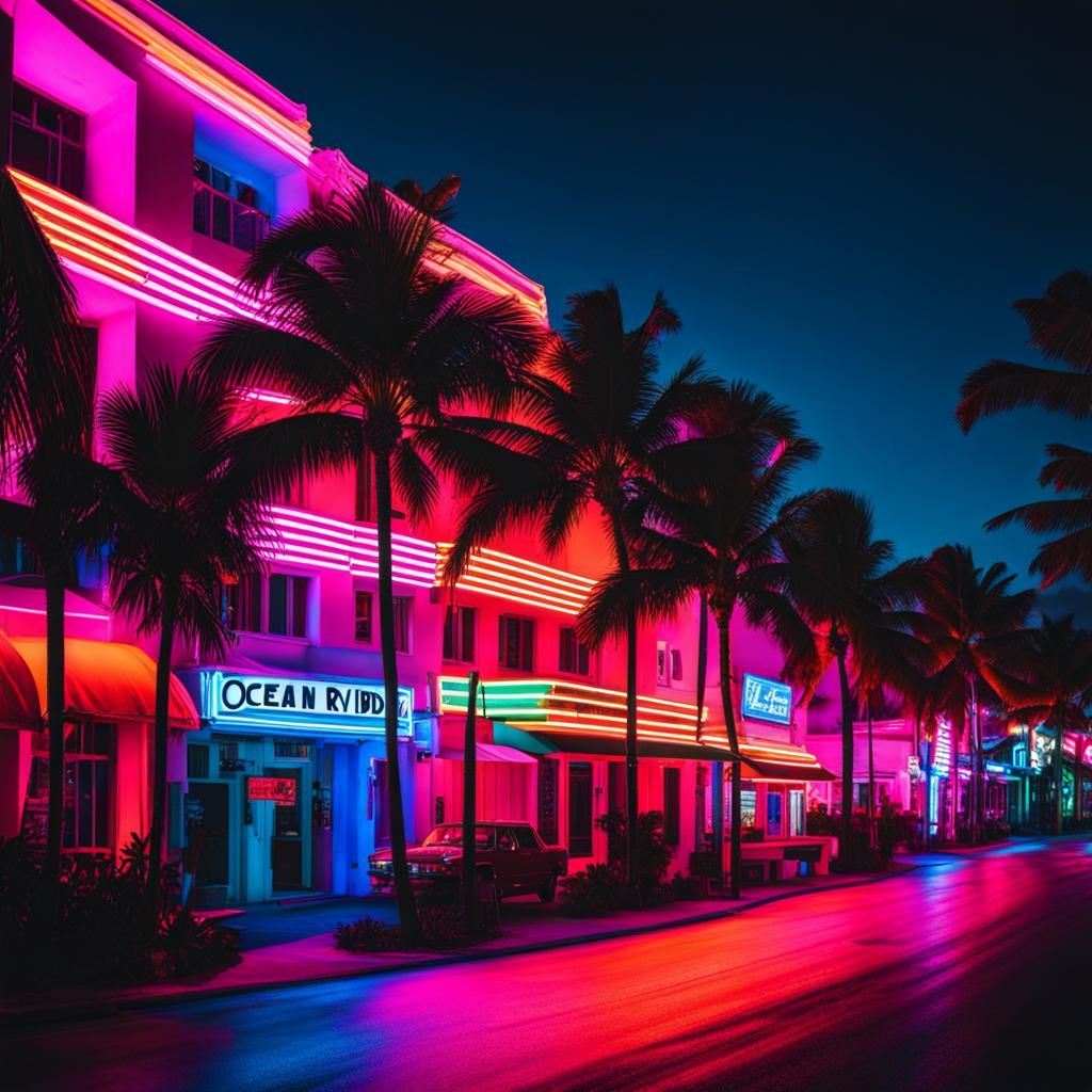 Ocean drive Miami beach in a neon world