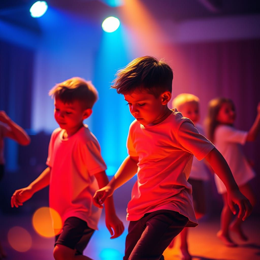 Boys Dancing in Vibrant Light