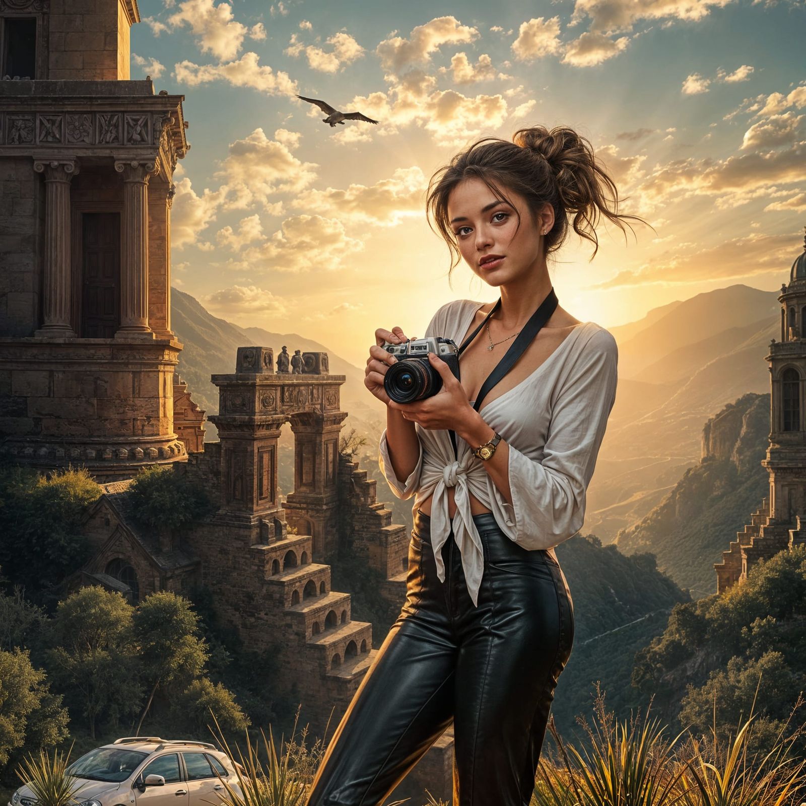 Photographer in Valley, Detailed Illustration Style