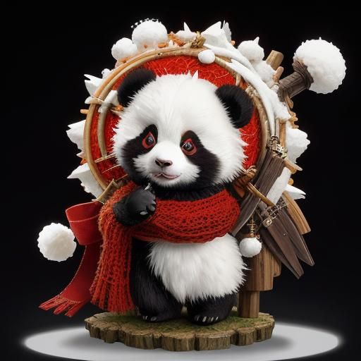 Cute Knitted Red Panda with Feather Mohawk