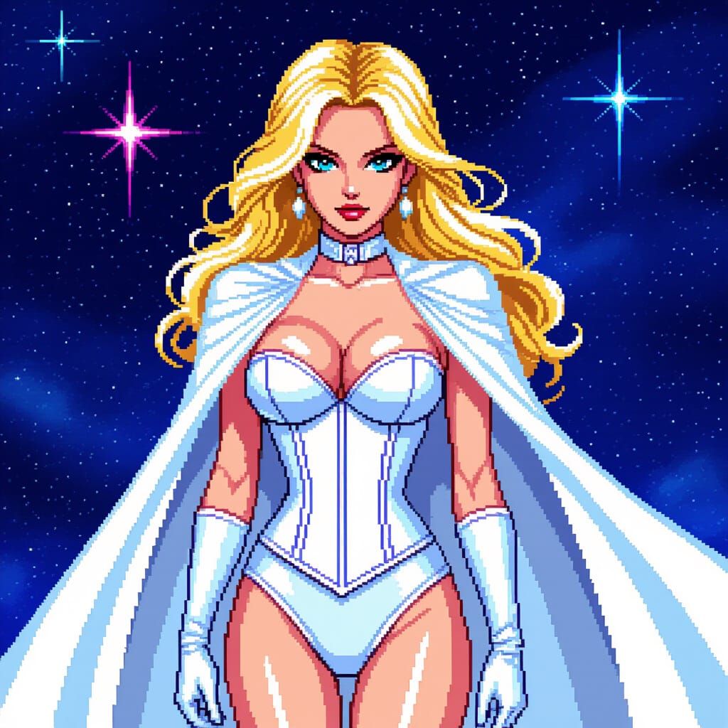 Emma Frost 8-Bit Pixel Art in Cosmic Style