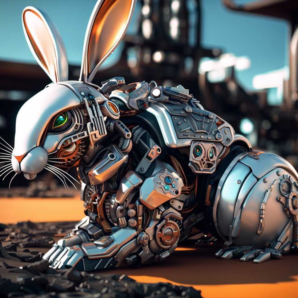 Cybernetic Rabbit Outlaw in Steampunk Cyberpunk Style